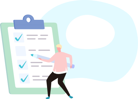 チェックリストにチェックを入れる人のイラスト