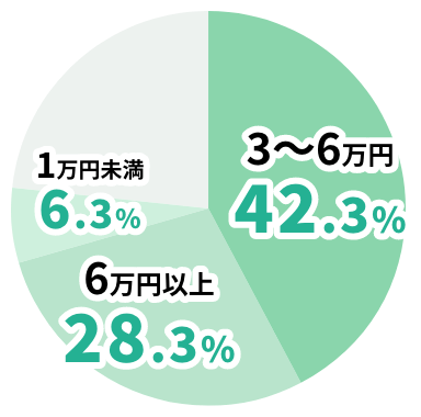 3~6万42.3%。6万以上28.3%。1万円未満6.3%。